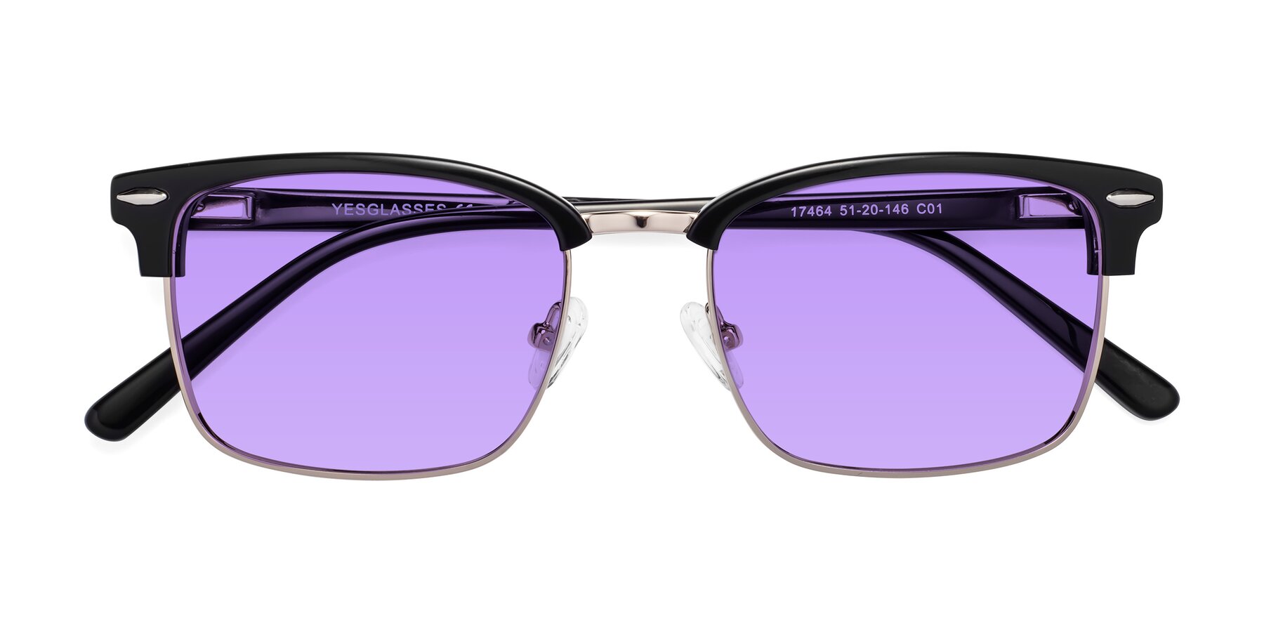 Folded Front of 17464 in Black-Gold with Medium Purple Tinted Lenses