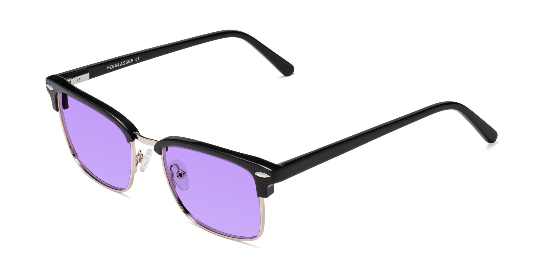 Angle of 17464 in Black-Gold with Medium Purple Tinted Lenses