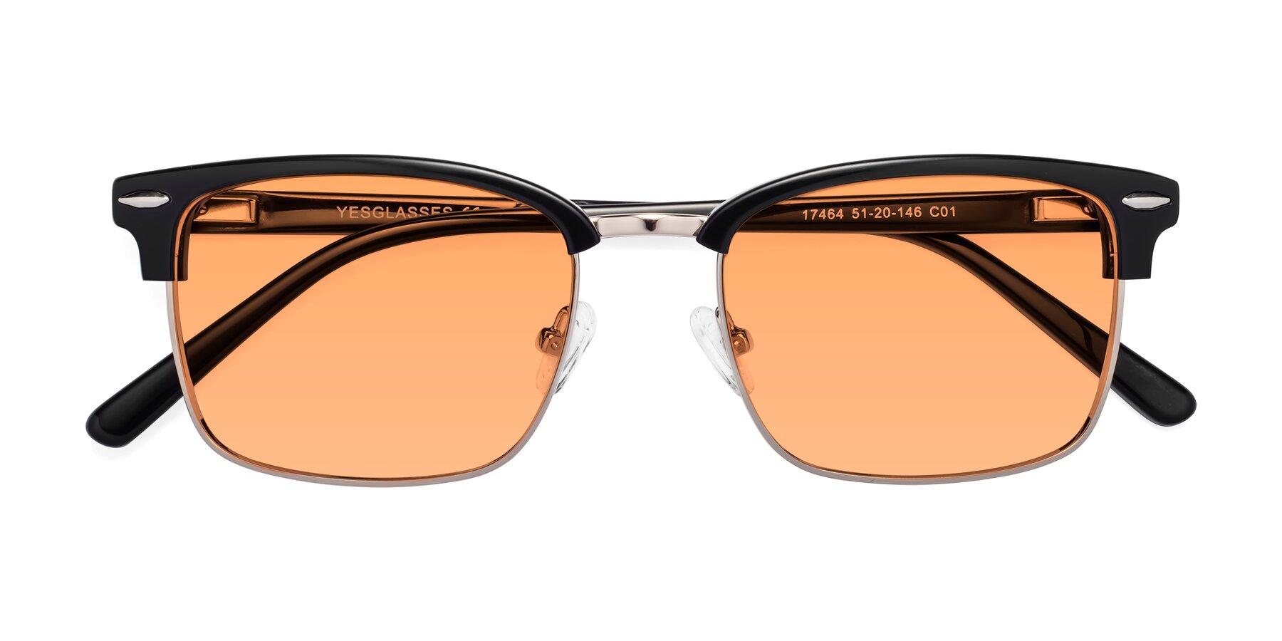 Folded Front of 17464 in Black-Gold with Medium Orange Tinted Lenses