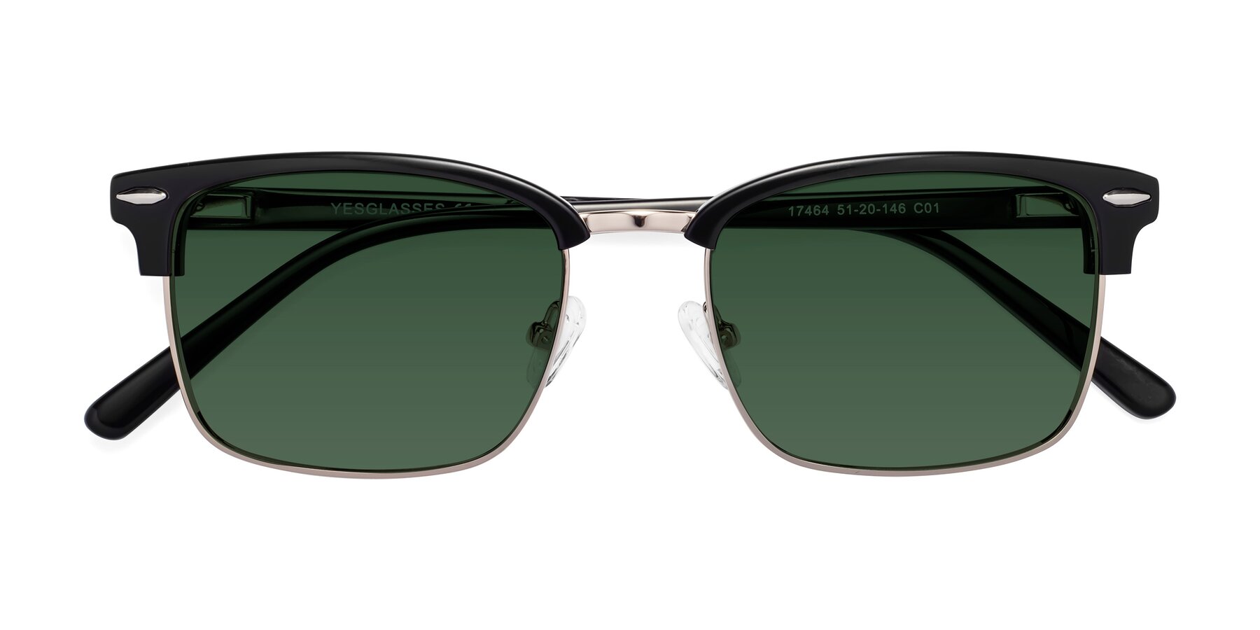 Folded Front of 17464 in Black-Gold with Green Tinted Lenses
