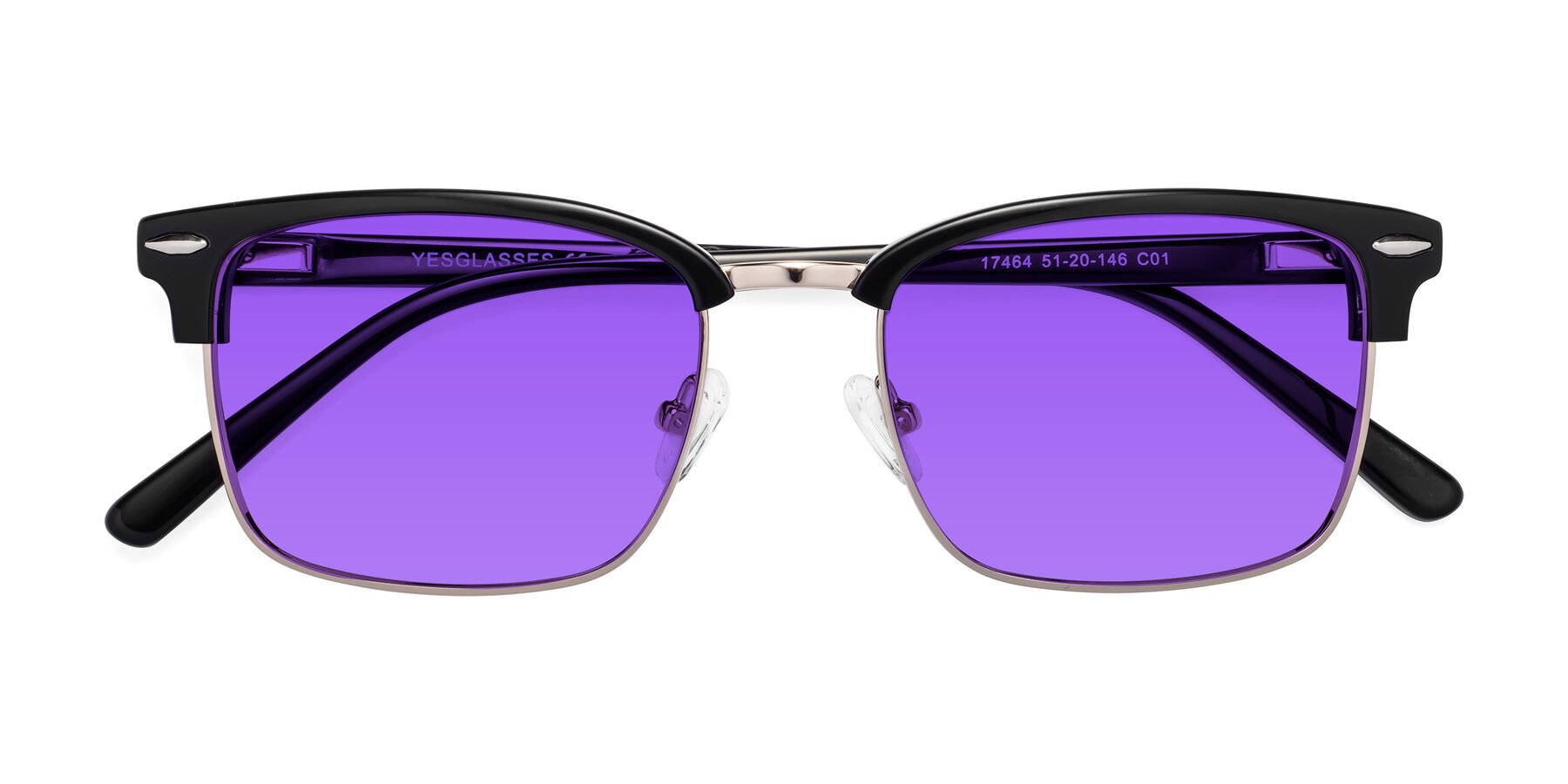 Folded Front of 17464 in Black-Gold with Purple Tinted Lenses