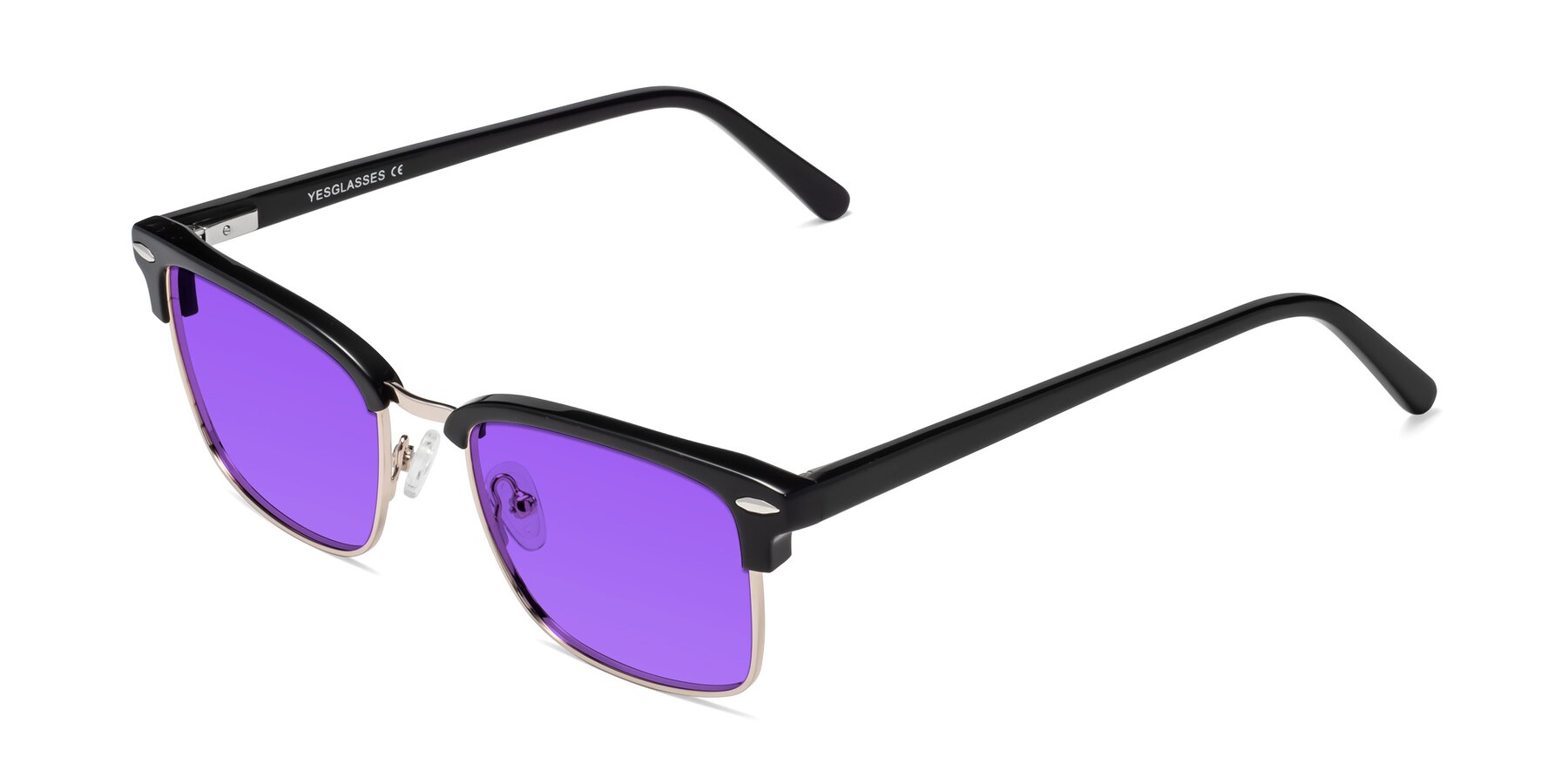 Angle of 17464 in Black-Gold with Purple Tinted Lenses