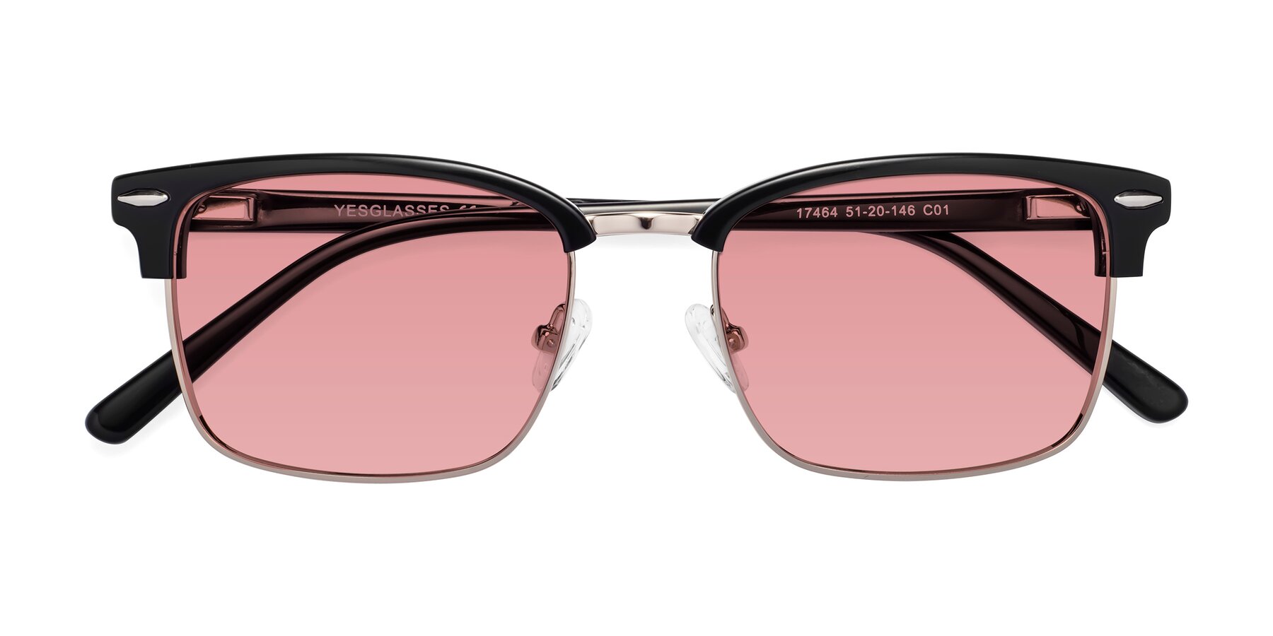 Folded Front of 17464 in Black-Gold with Medium Garnet Tinted Lenses