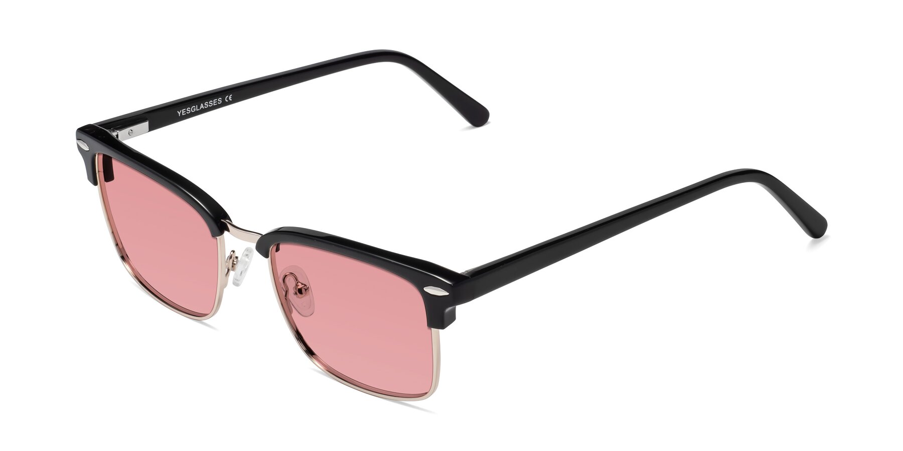 Angle of 17464 in Black-Gold with Medium Garnet Tinted Lenses