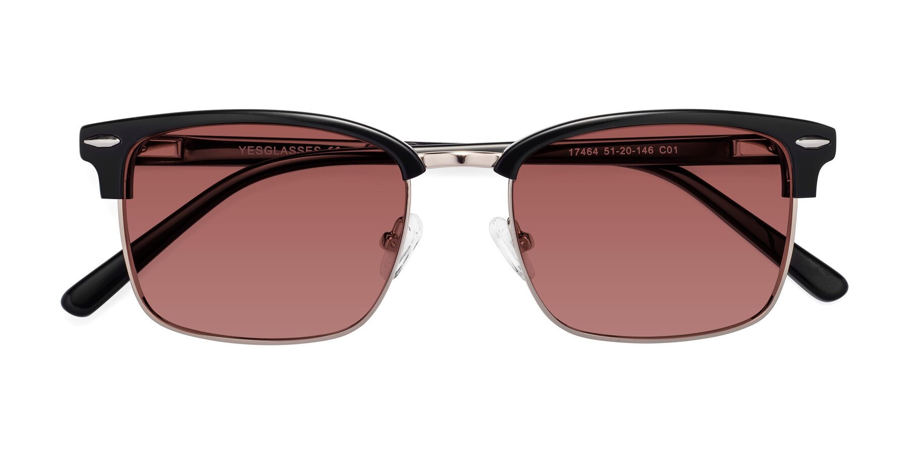 Folded Front of 17464 in Black-Gold with Garnet Tinted Lenses