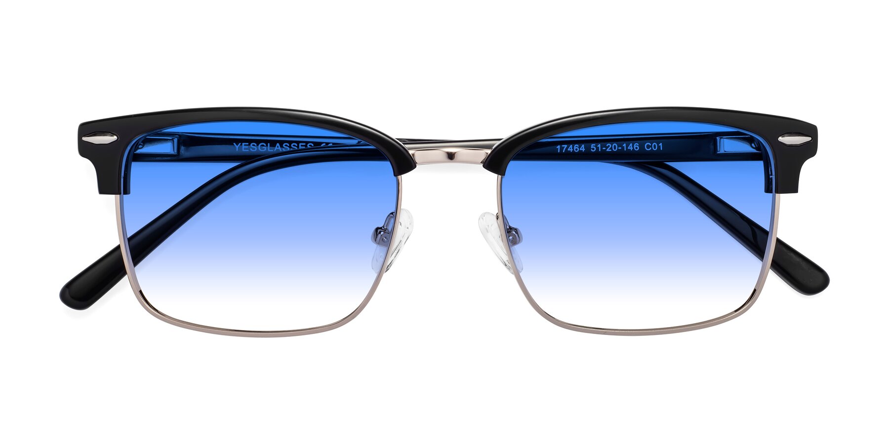 Folded Front of 17464 in Black-Gold with Blue Gradient Lenses