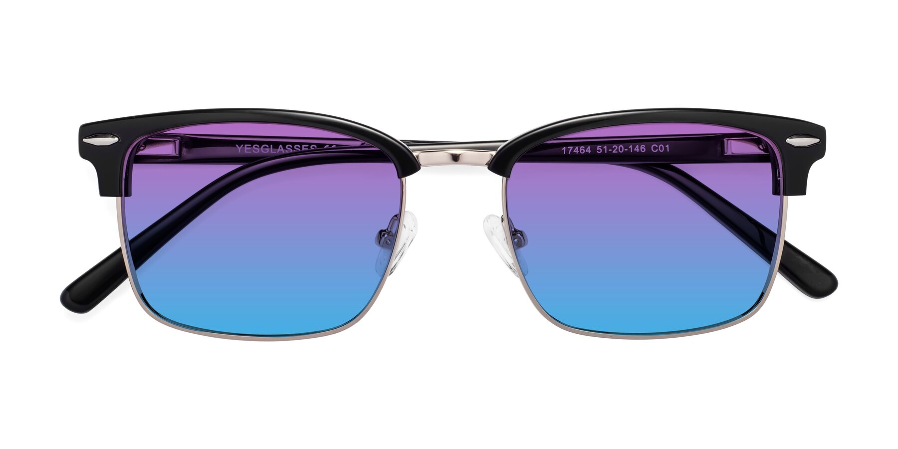 Folded Front of 17464 in Black-Gold with Purple / Blue Gradient Lenses