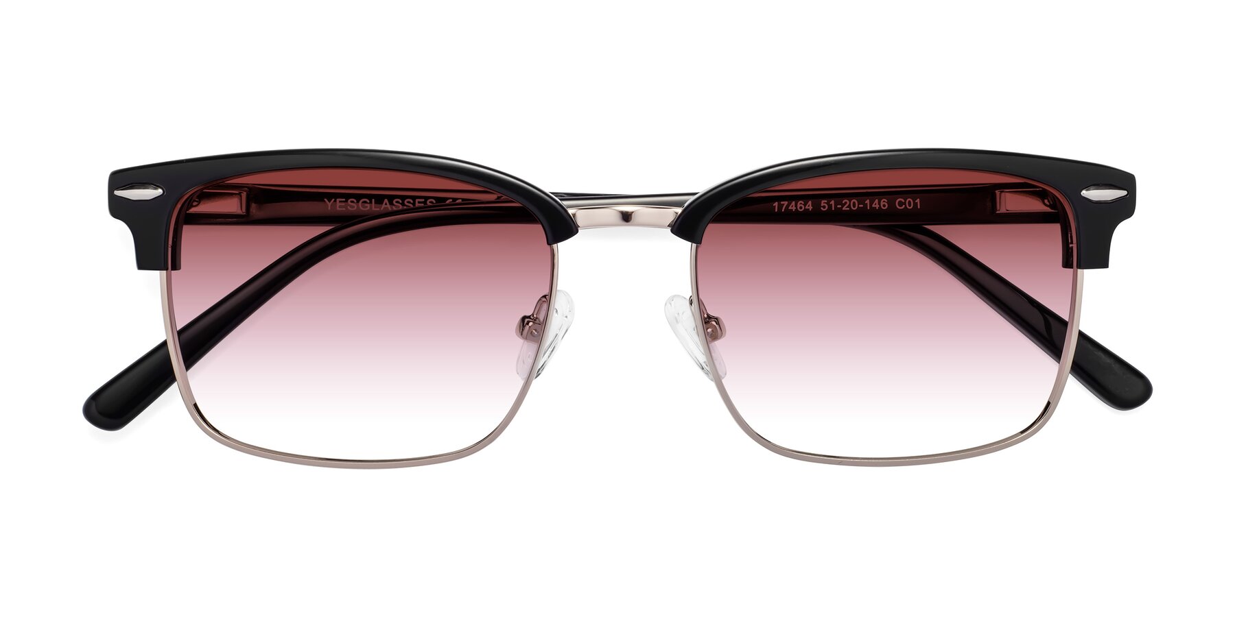 Folded Front of 17464 in Black-Gold with Garnet Gradient Lenses