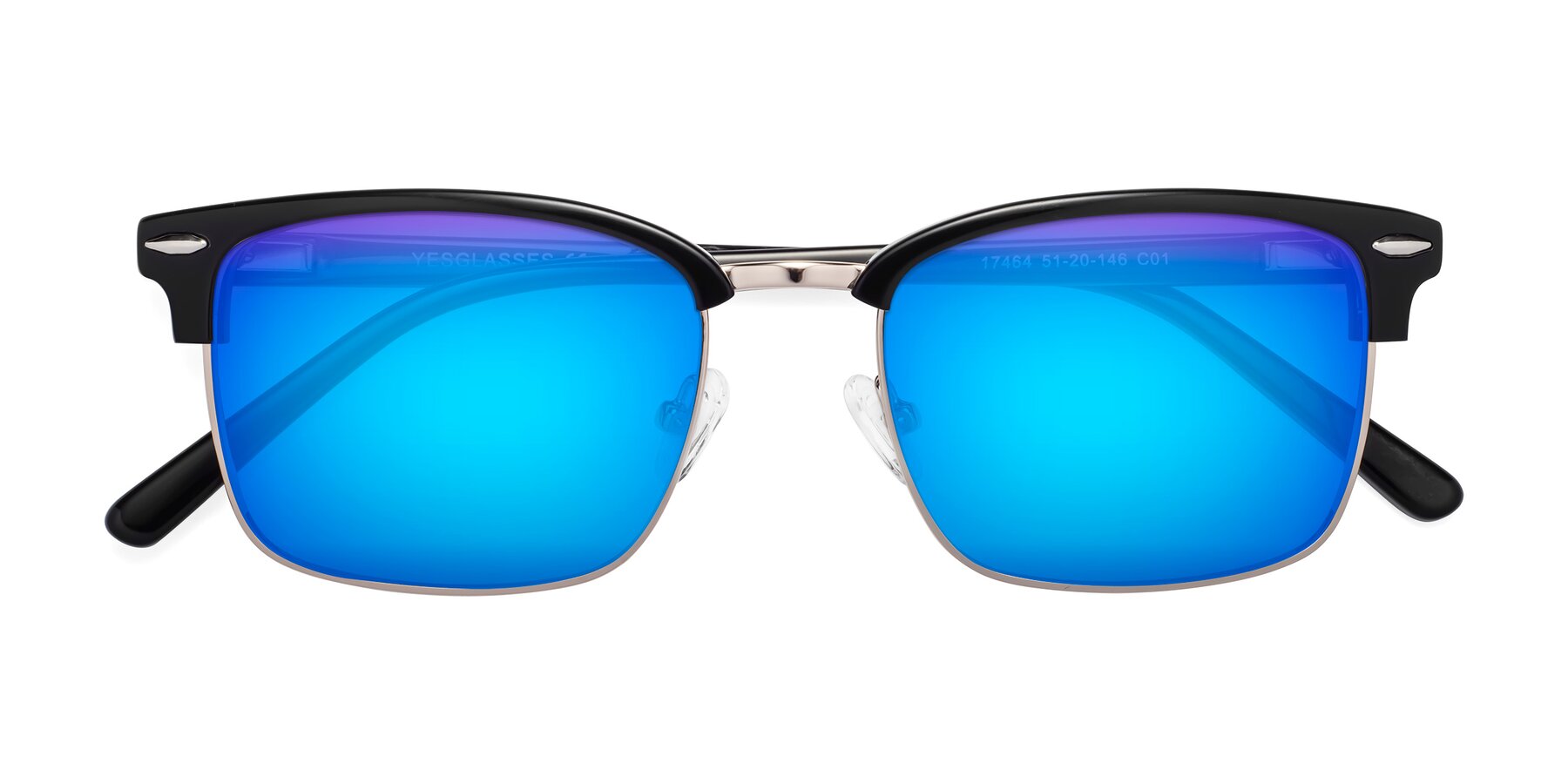 Folded Front of 17464 in Black-Gold with Blue Mirrored Lenses