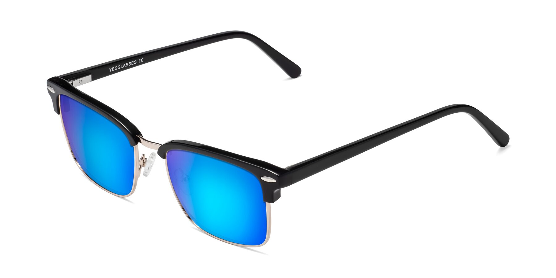 Angle of 17464 in Black-Gold with Blue Mirrored Lenses