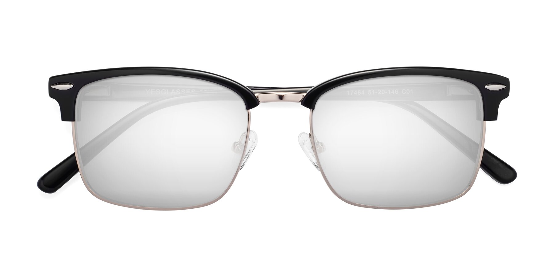 Folded Front of 17464 in Black-Gold with Silver Mirrored Lenses