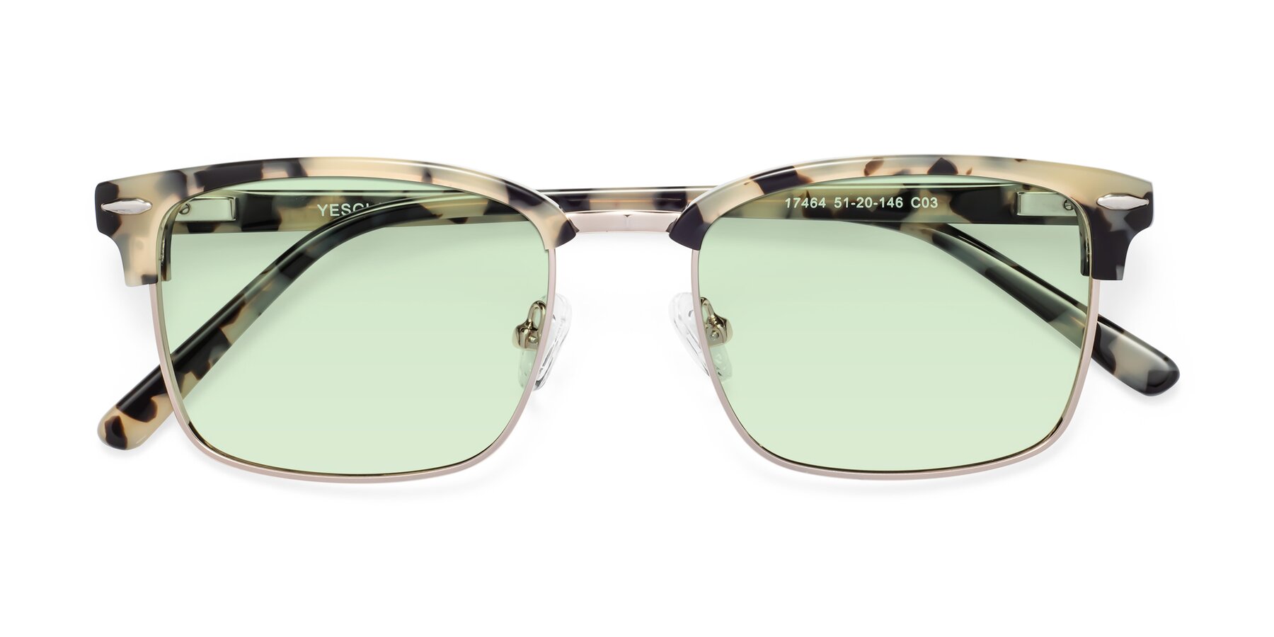 Folded Front of 17464 in Tortoise-Gold with Light Green Tinted Lenses