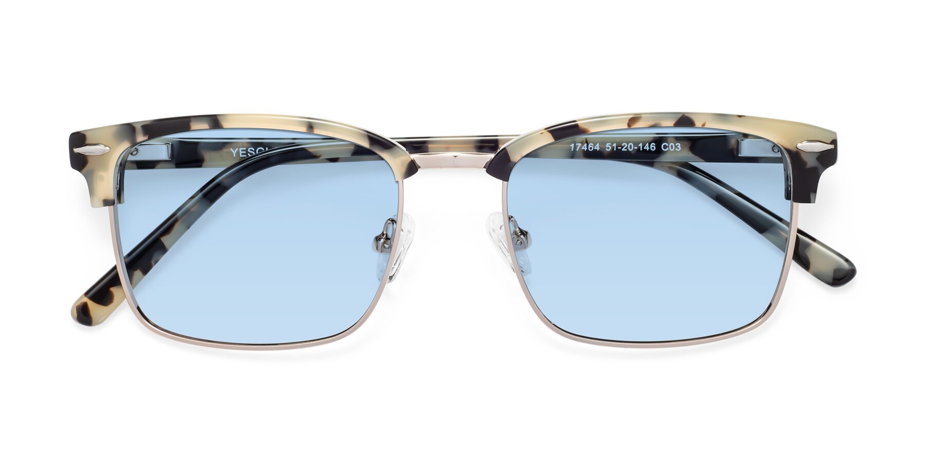 Folded Front of 17464 in Tortoise-Gold with Light Blue Tinted Lenses
