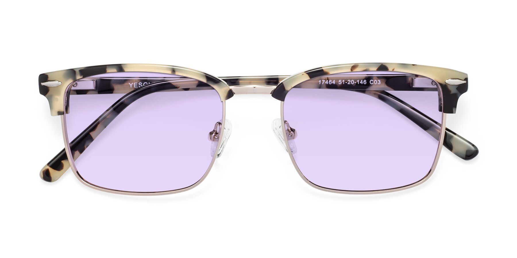 Folded Front of 17464 in Tortoise-Gold with Light Purple Tinted Lenses