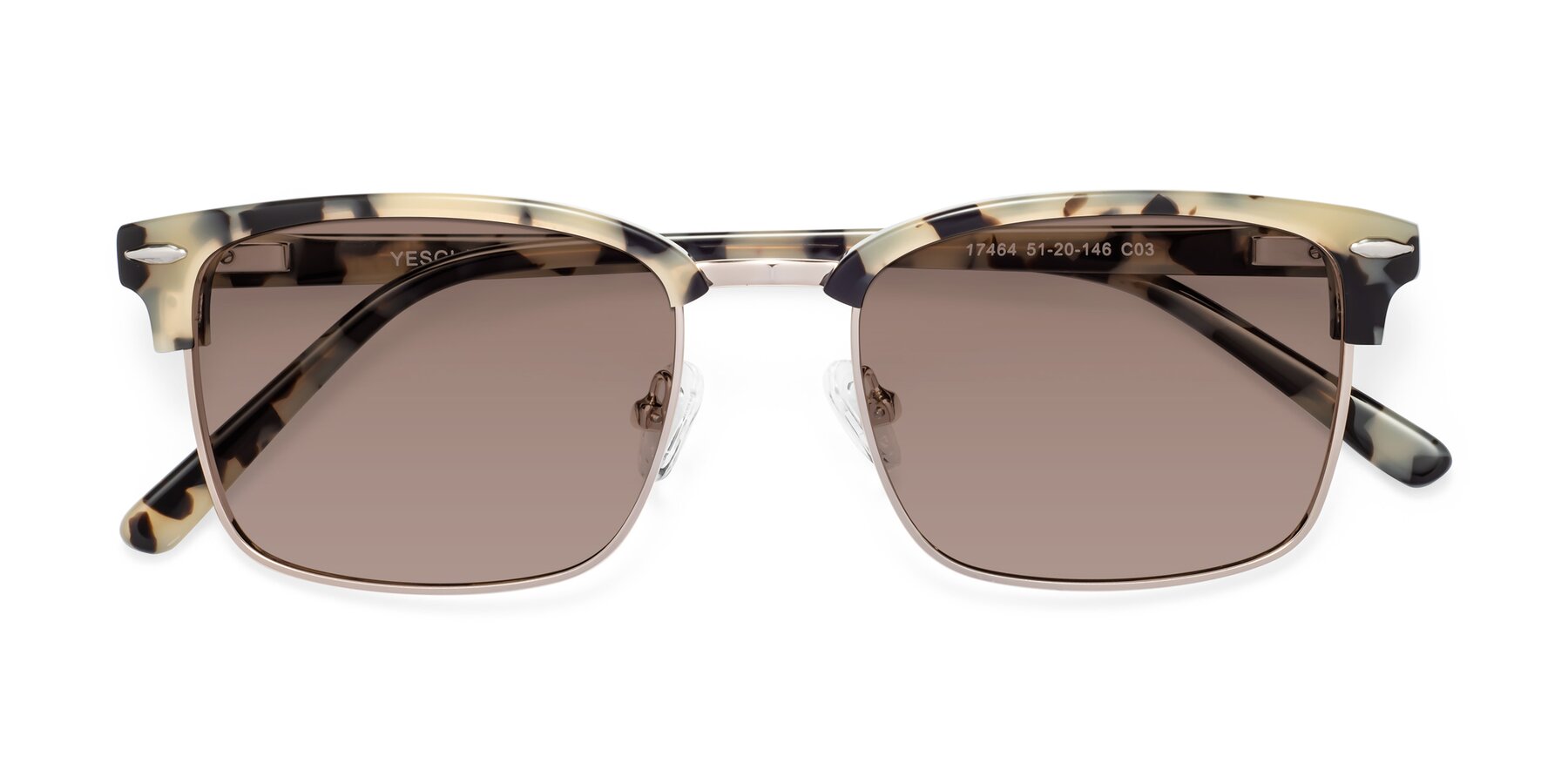 Folded Front of 17464 in Tortoise-Gold with Medium Brown Tinted Lenses