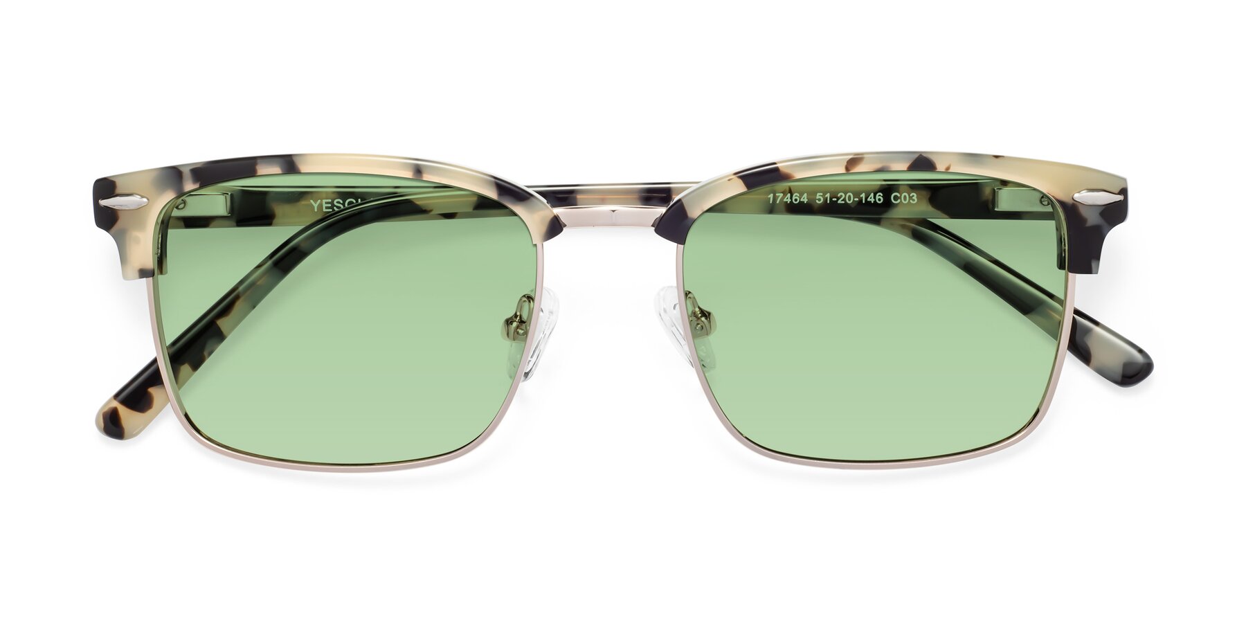 Folded Front of 17464 in Tortoise-Gold with Medium Green Tinted Lenses