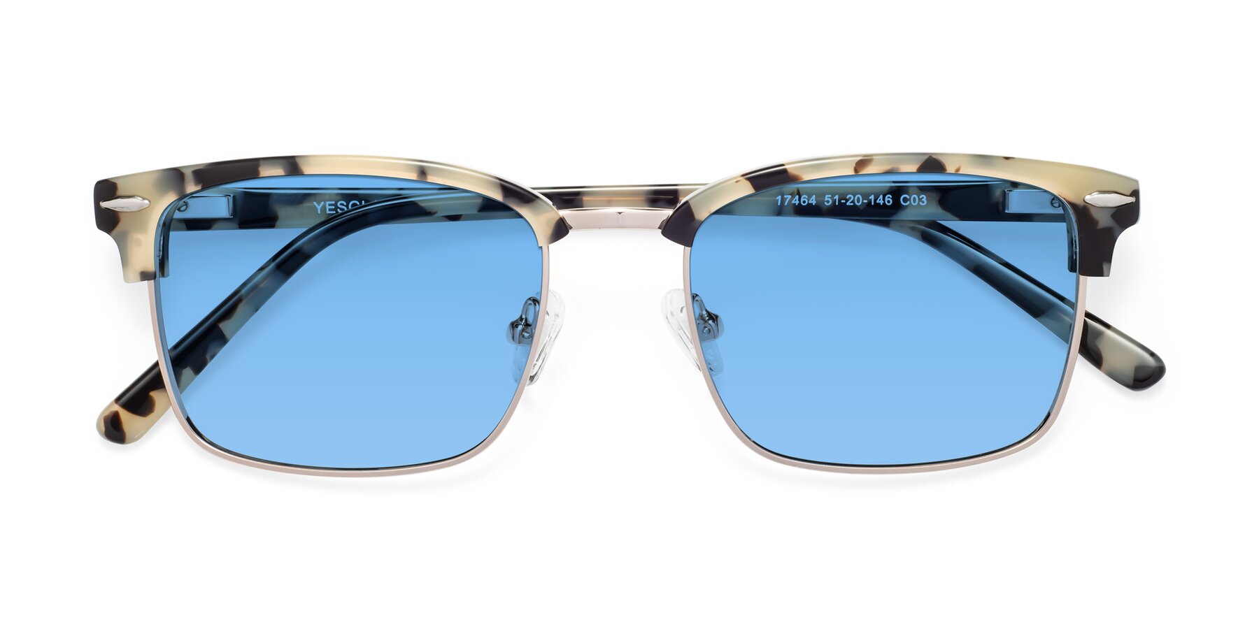 Folded Front of 17464 in Tortoise-Gold with Medium Blue Tinted Lenses