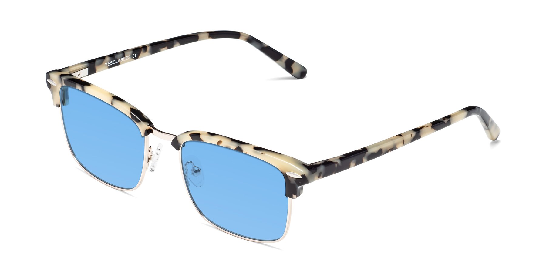 Angle of 17464 in Tortoise-Gold with Medium Blue Tinted Lenses