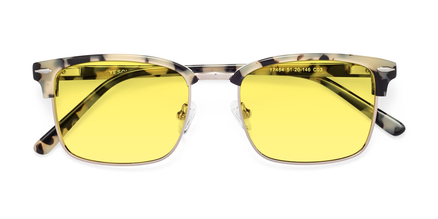 Folded Front of 17464 in Tortoise-Gold with Medium Yellow Tinted Lenses