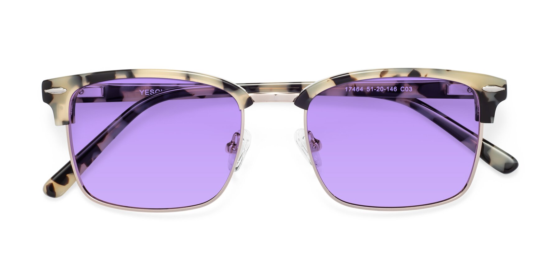 Folded Front of 17464 in Tortoise-Gold with Medium Purple Tinted Lenses