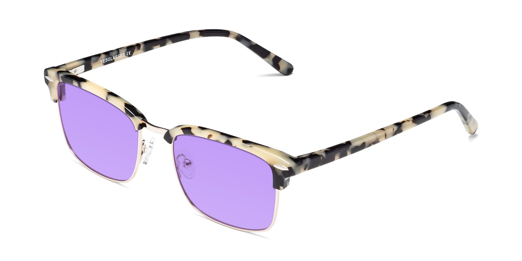 Angle of 17464 in Tortoise-Gold with Medium Purple Tinted Lenses