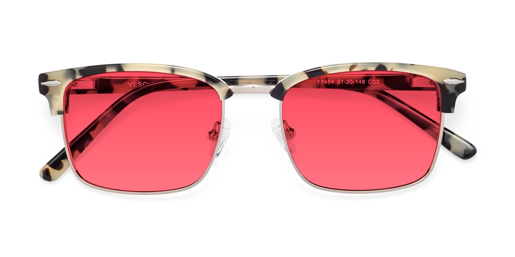 Folded Front of 17464 in Tortoise-Gold with Red Tinted Lenses