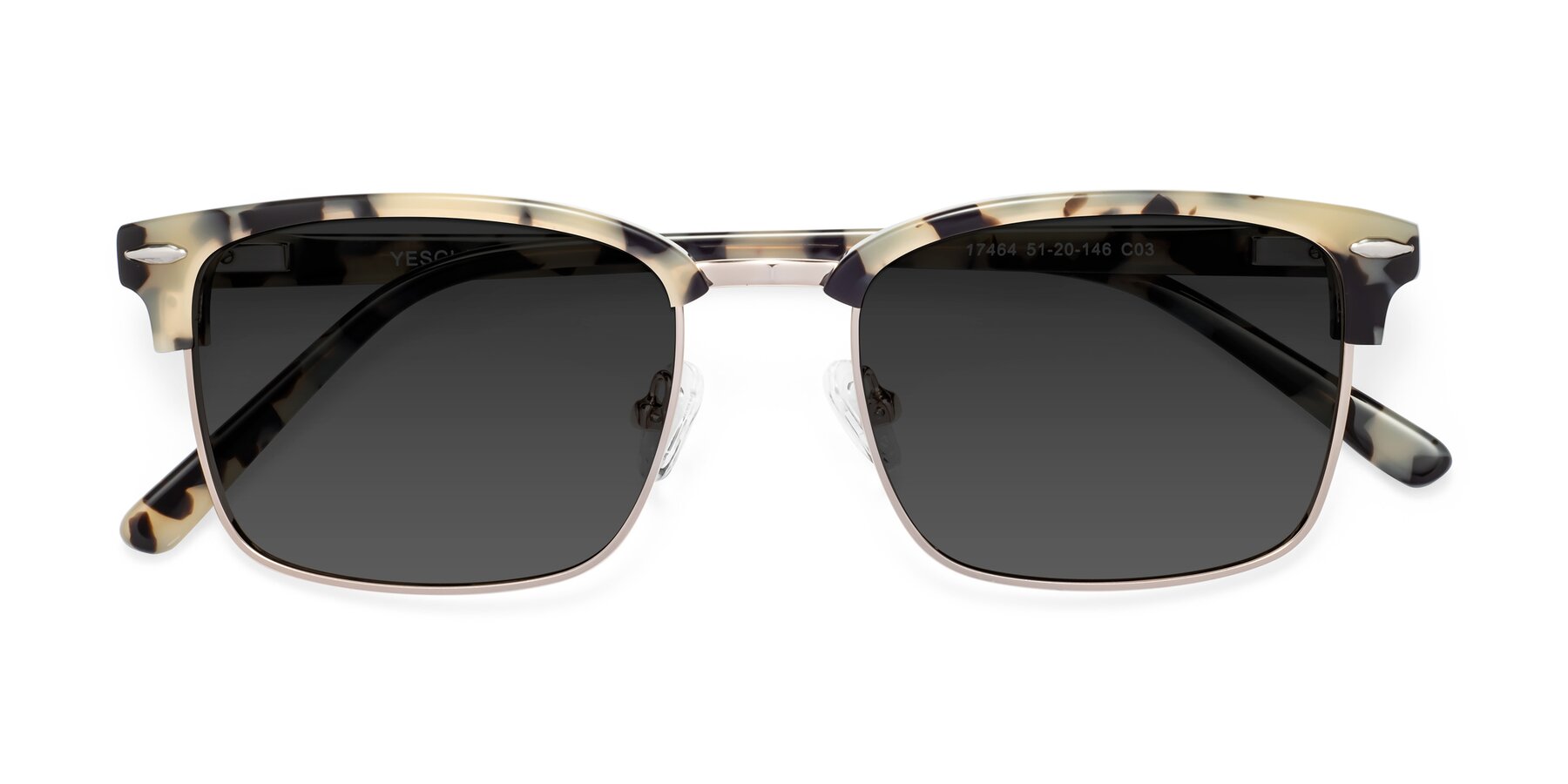 Folded Front of 17464 in Tortoise-Gold with Gray Tinted Lenses