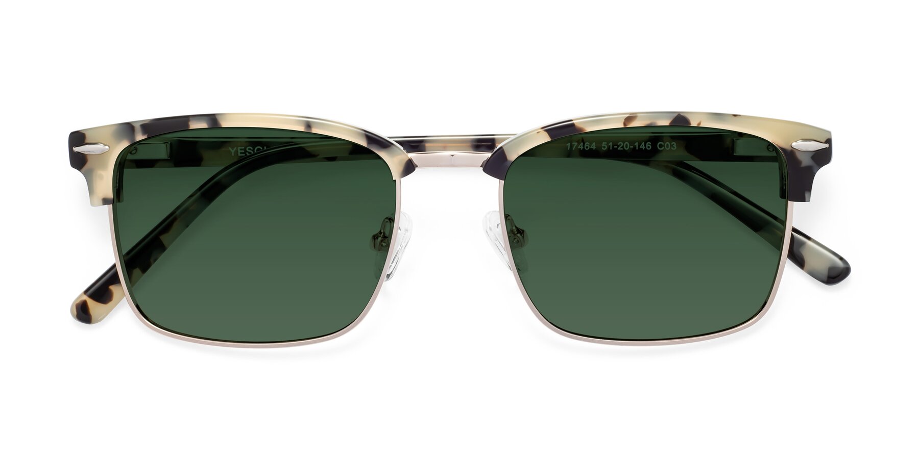 Folded Front of 17464 in Tortoise-Gold with Green Tinted Lenses
