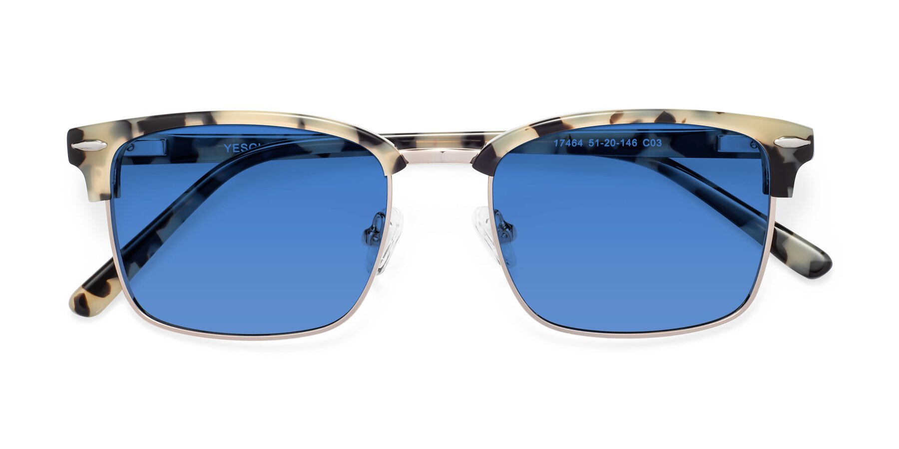 Folded Front of 17464 in Tortoise-Gold with Blue Tinted Lenses