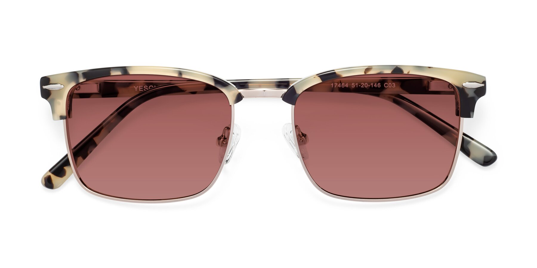 Folded Front of 17464 in Tortoise-Gold with Garnet Tinted Lenses