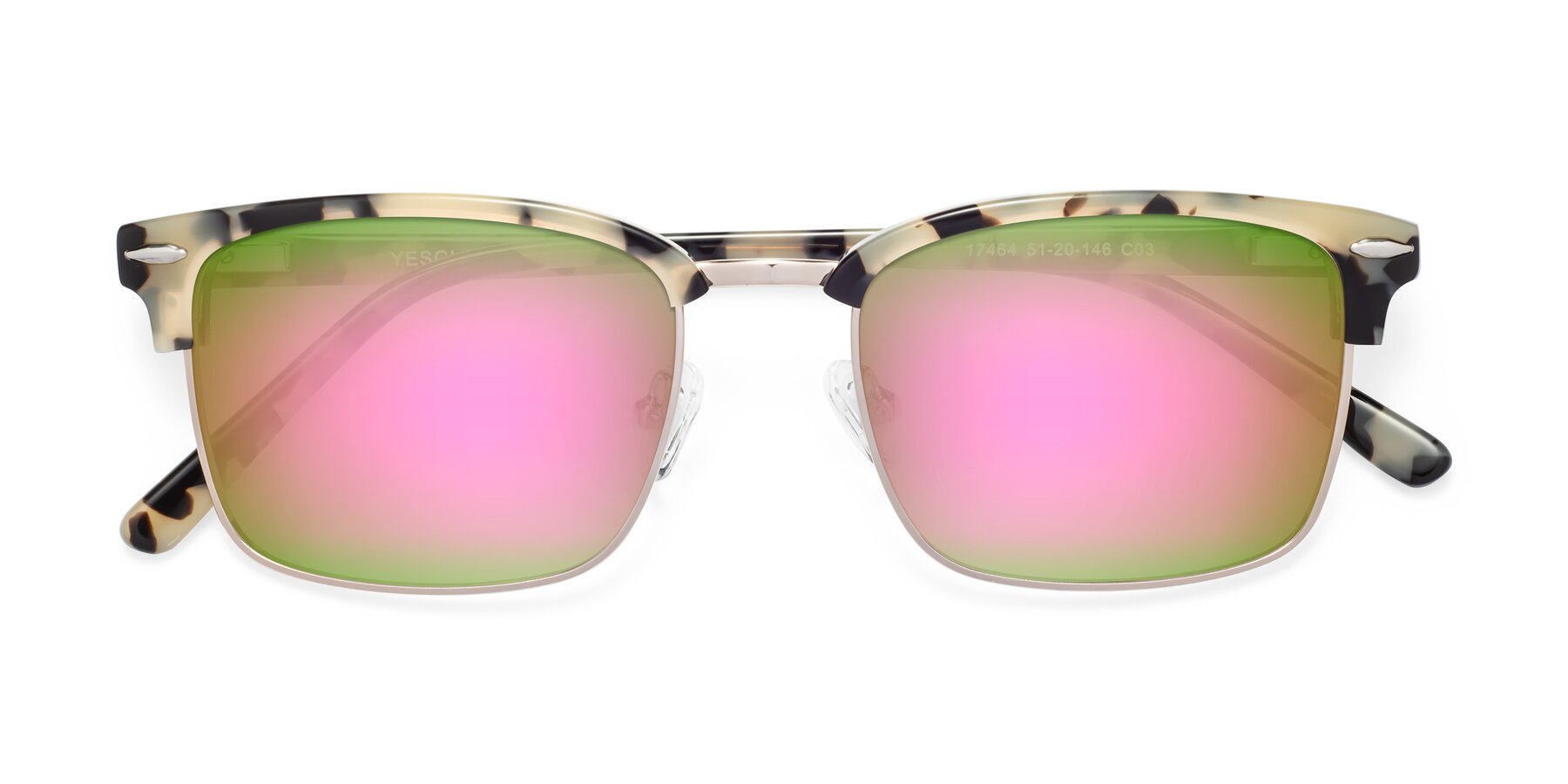Folded Front of 17464 in Tortoise-Gold with Pink Mirrored Lenses