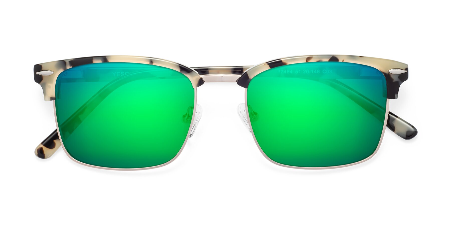 Folded Front of 17464 in Tortoise-Gold with Green Mirrored Lenses