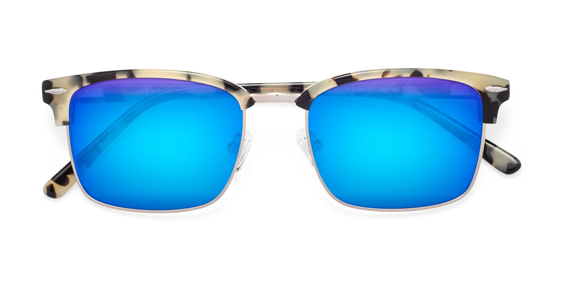 Folded Front of 17464 in Tortoise-Gold with Blue Mirrored Lenses