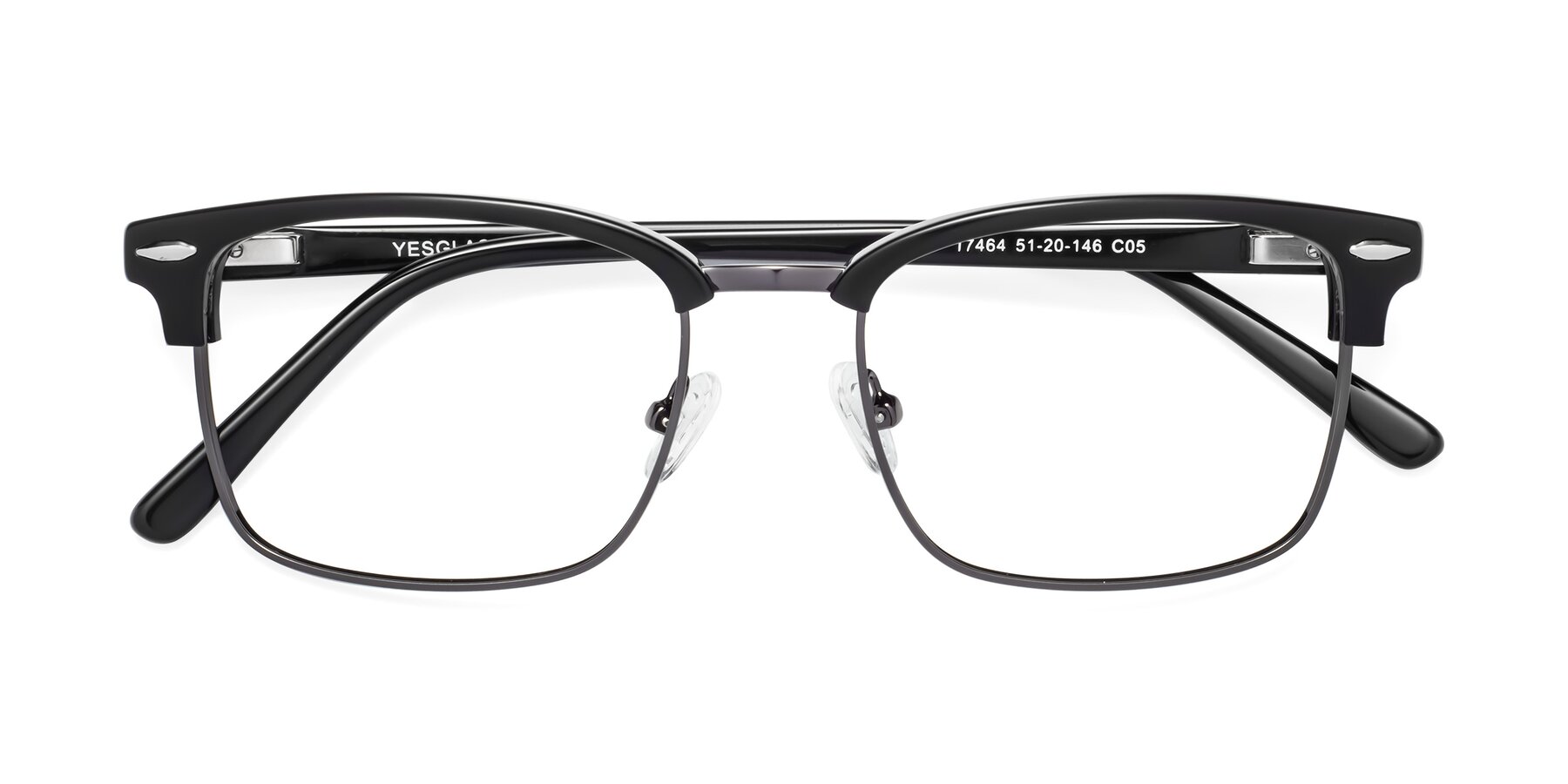 Folded Front of 17464 in Black-Gunmetal with Clear Eyeglass Lenses