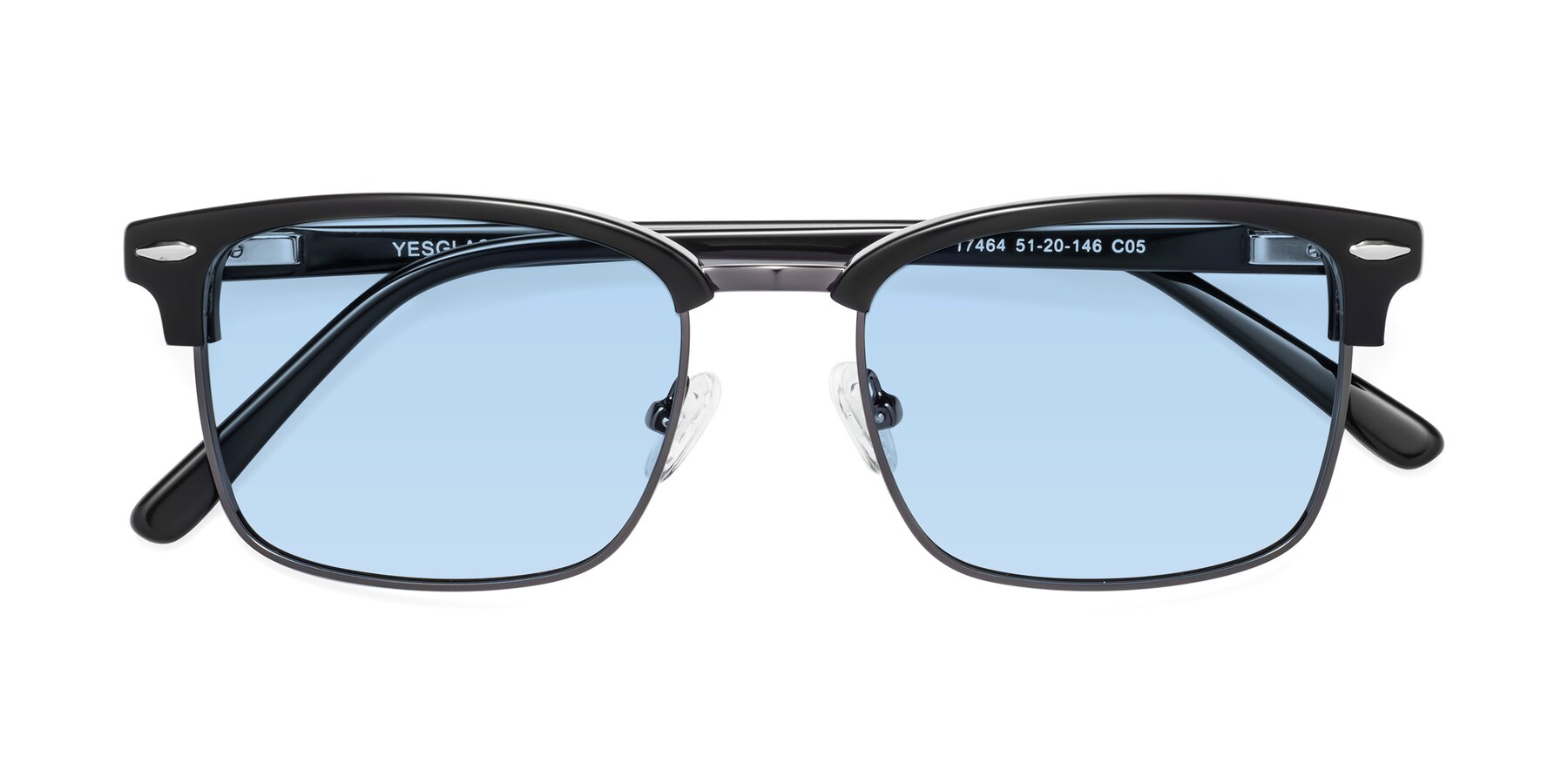 Folded Front of 17464 in Black-Gunmetal with Light Blue Tinted Lenses