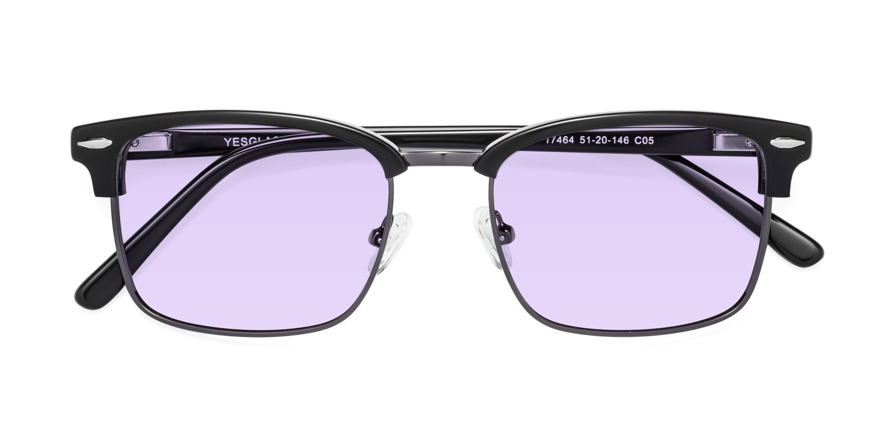 Folded Front of 17464 in Black-Gunmetal with Light Purple Tinted Lenses