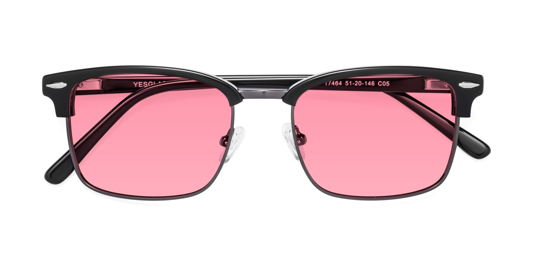 Folded Front of 17464 in Black-Gunmetal with Pink Tinted Lenses