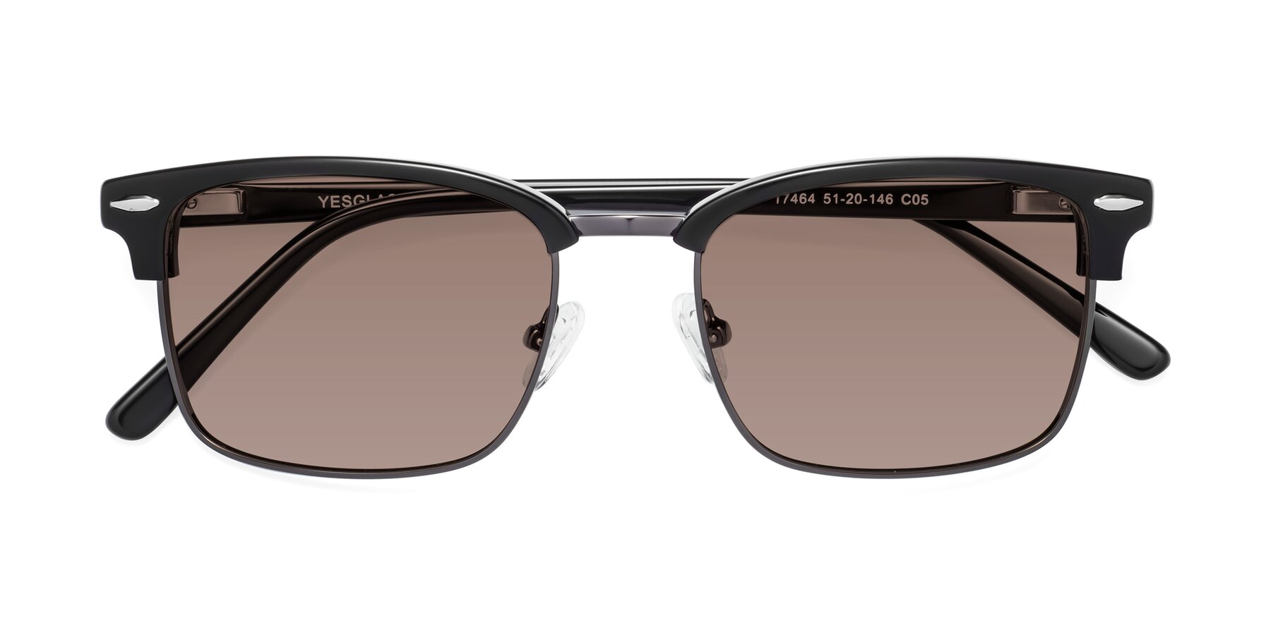 Folded Front of 17464 in Black-Gunmetal with Medium Brown Tinted Lenses