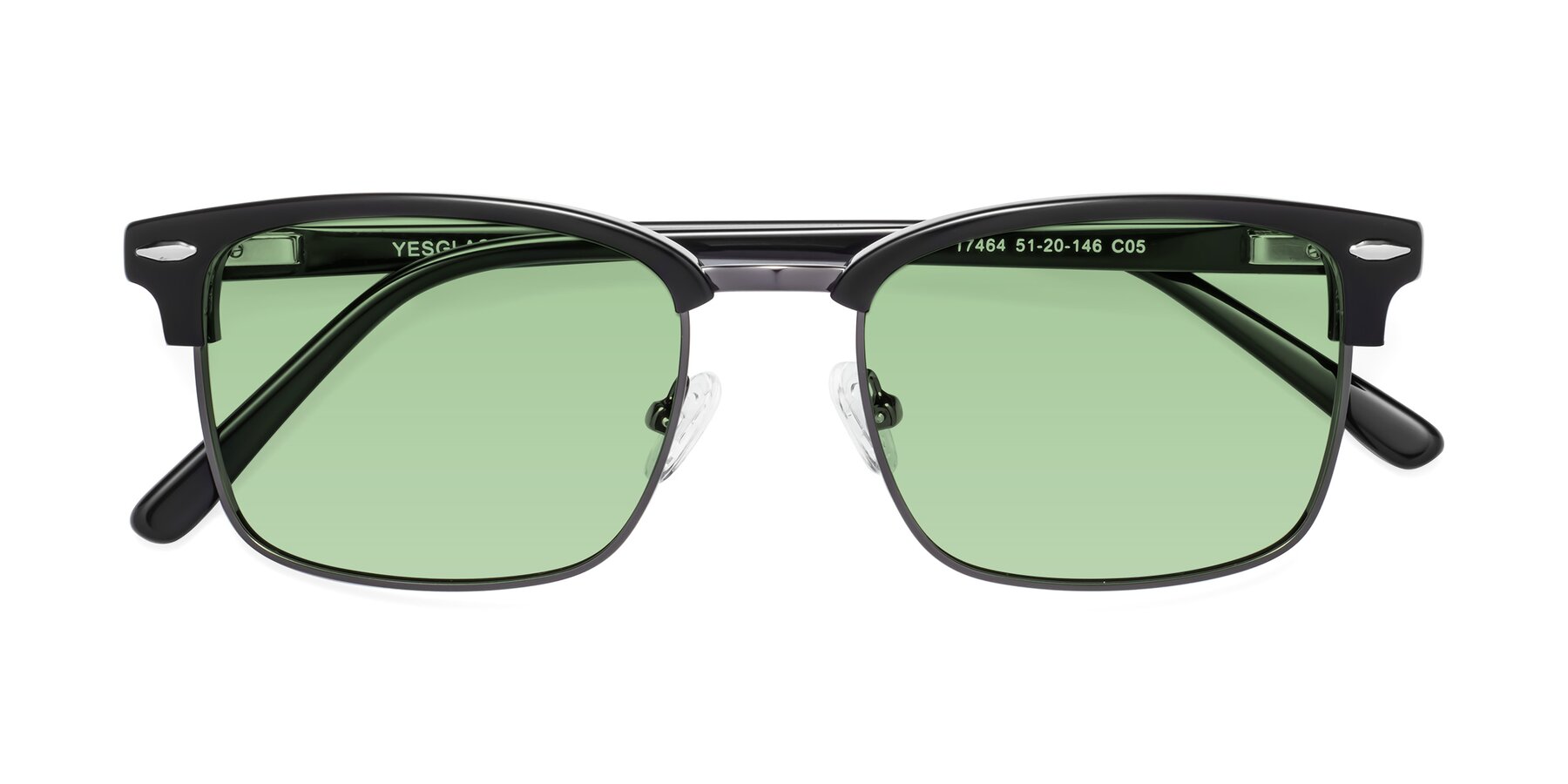 Folded Front of 17464 in Black-Gunmetal with Medium Green Tinted Lenses