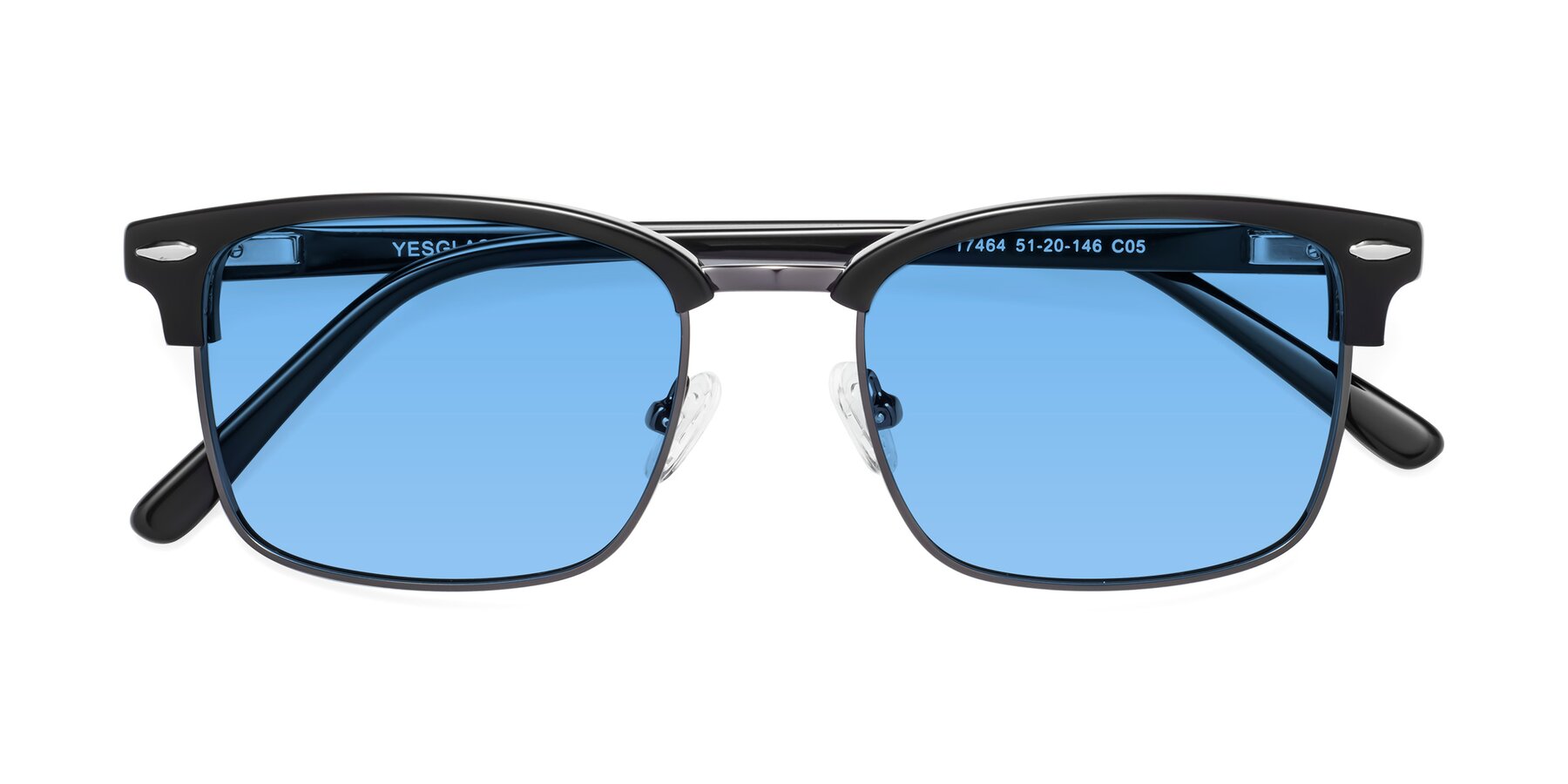 Folded Front of 17464 in Black-Gunmetal with Medium Blue Tinted Lenses