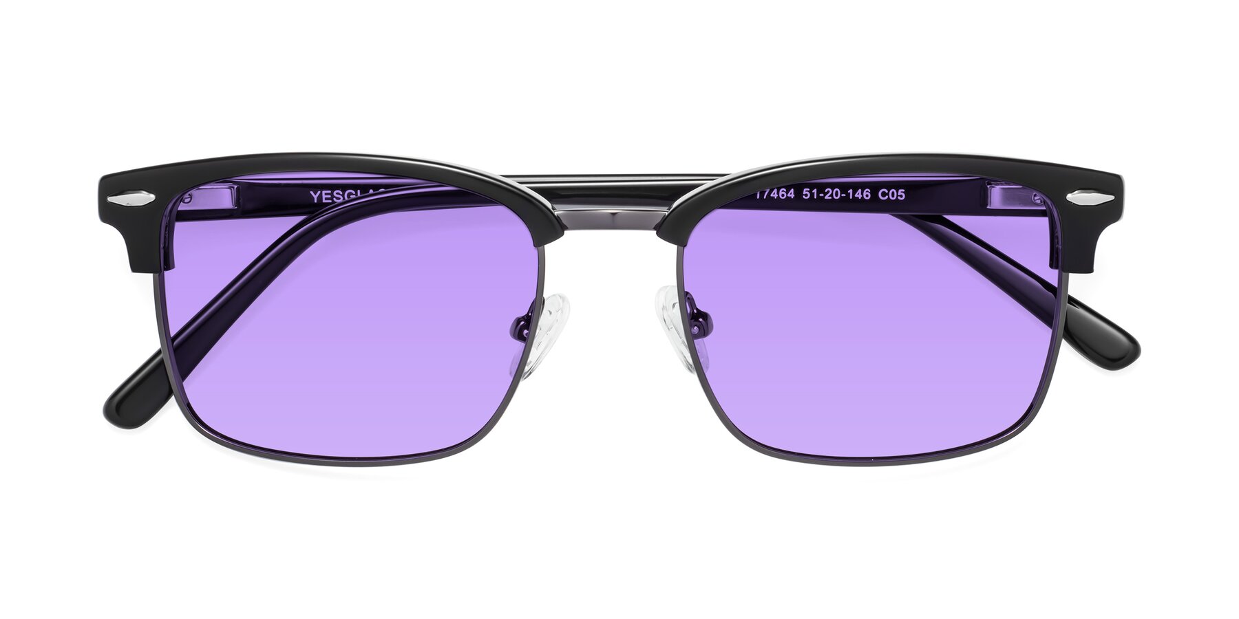 Folded Front of 17464 in Black-Gunmetal with Medium Purple Tinted Lenses