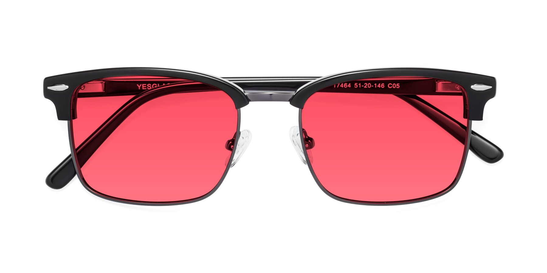 Folded Front of 17464 in Black-Gunmetal with Red Tinted Lenses