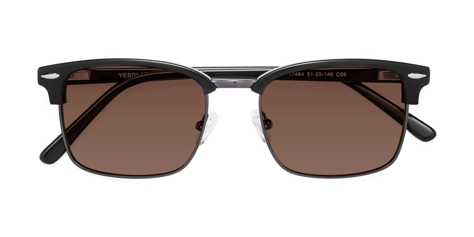 Folded Front of 17464 in Black-Gunmetal with Brown Tinted Lenses