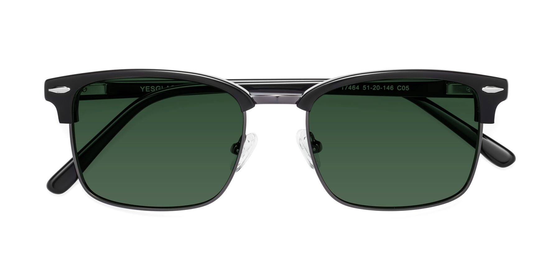 Folded Front of 17464 in Black-Gunmetal with Green Tinted Lenses
