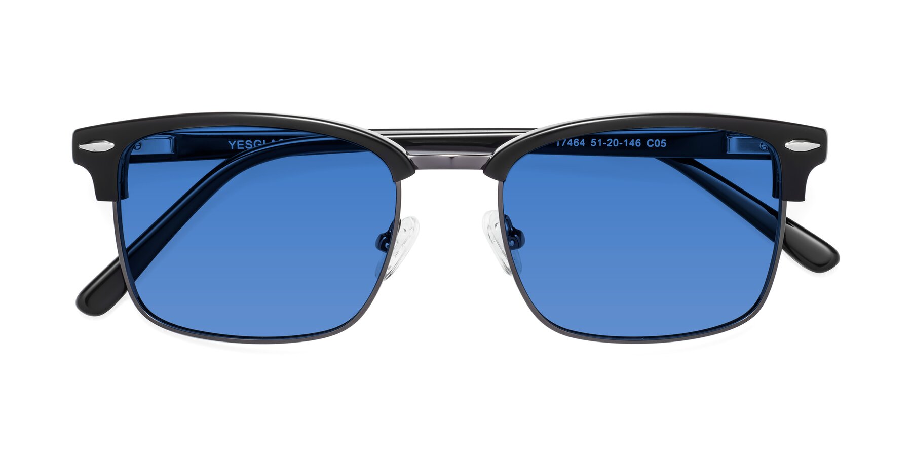 Folded Front of 17464 in Black-Gunmetal with Blue Tinted Lenses