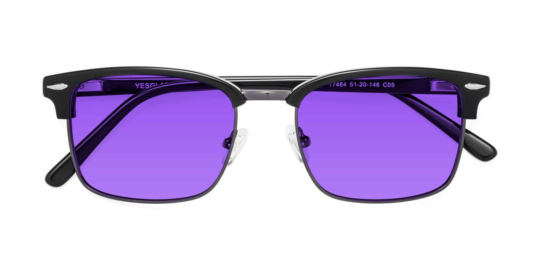 Folded Front of 17464 in Black-Gunmetal with Purple Tinted Lenses