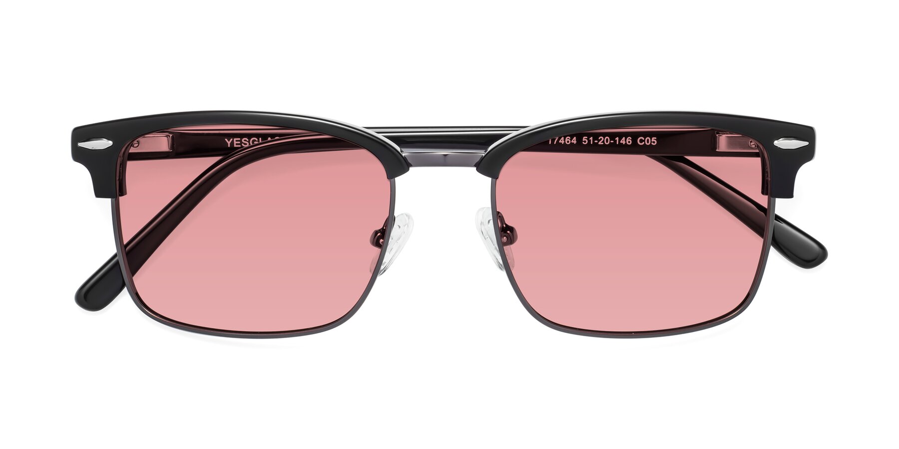 Folded Front of 17464 in Black-Gunmetal with Medium Garnet Tinted Lenses