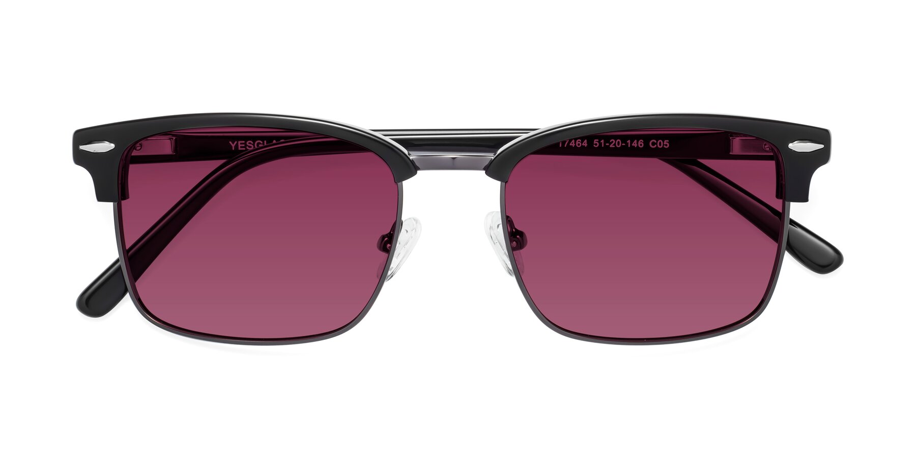 Folded Front of 17464 in Black-Gunmetal with Wine Tinted Lenses