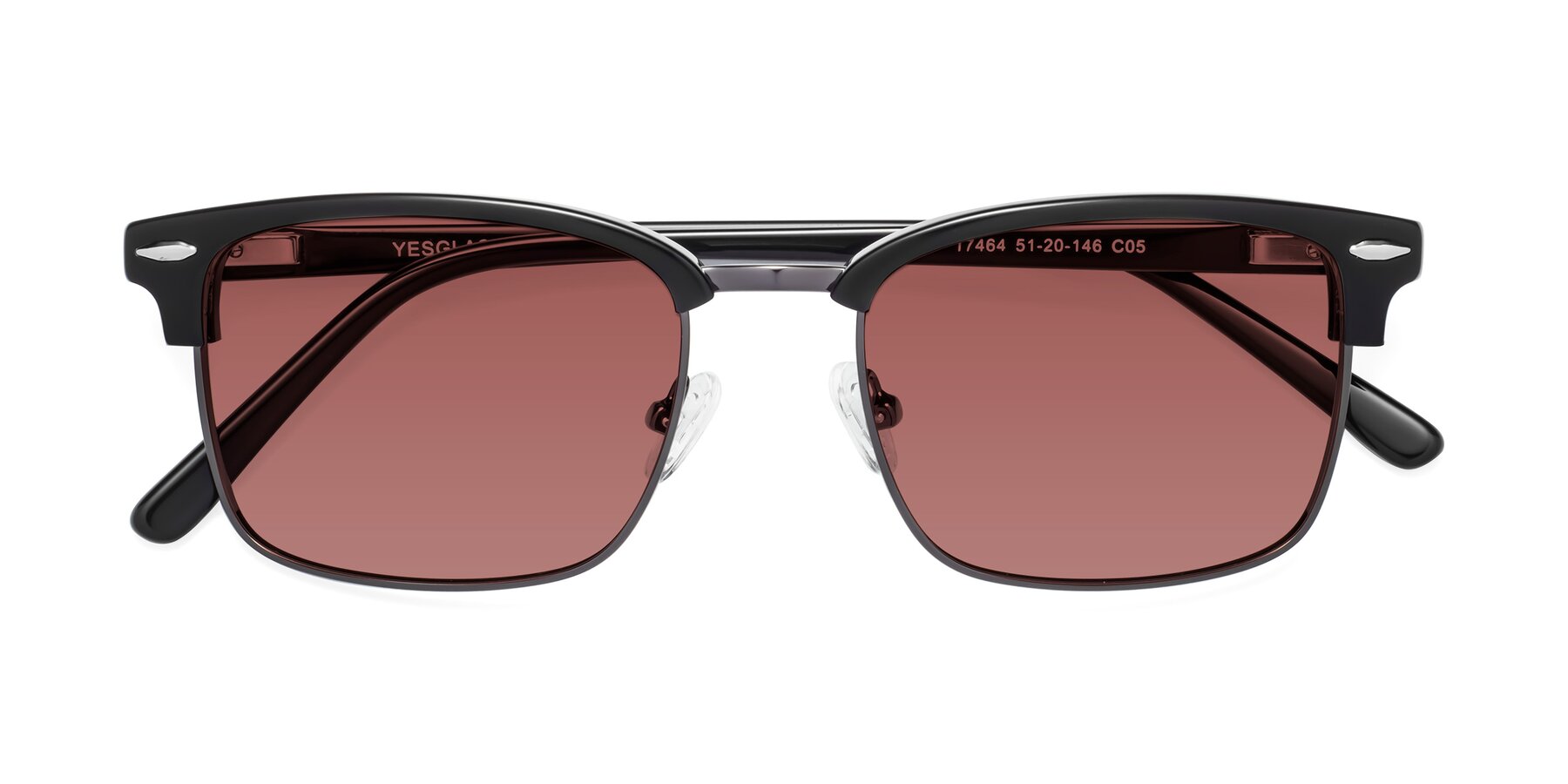 Folded Front of 17464 in Black-Gunmetal with Garnet Tinted Lenses