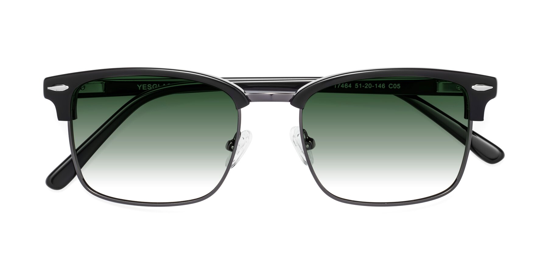 Folded Front of 17464 in Black-Gunmetal with Green Gradient Lenses